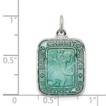 Sterling Silver Teal Enamel Square St. Christopher Medal Pendant - Product Photo