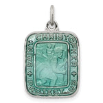 Sterling Silver Teal Enamel Square St. Christopher Medal Pendant - Product Photo