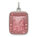 Sterling Silver Pink Enamel Square St. Christopher Medal Pendant - Product Photo
