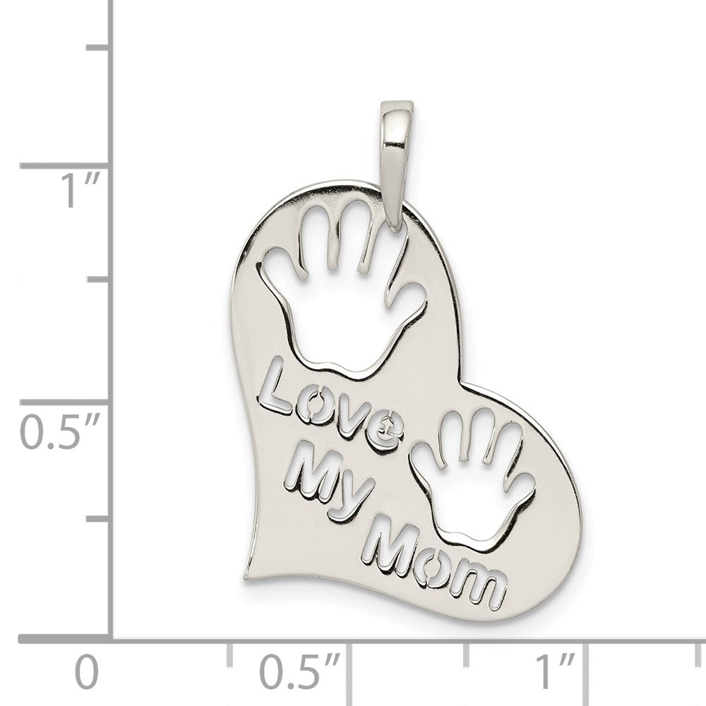Sterling Silver Polished Love My Mom Heart Pendant - Product Photo