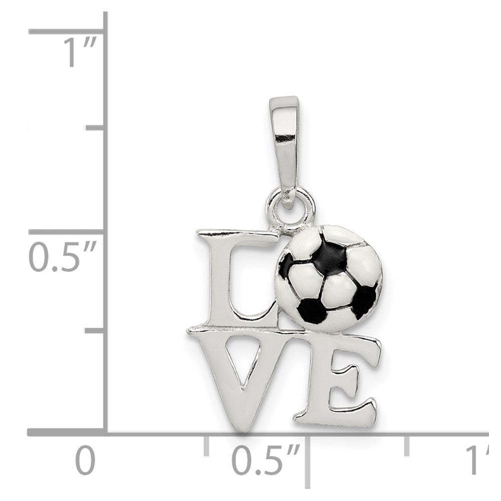 Sterling Silver Polished Enamel Love Soccer Pendant - Product Photo