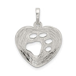 Sterling Silver Polished Heart with Paw Print Pendant - Product Photo