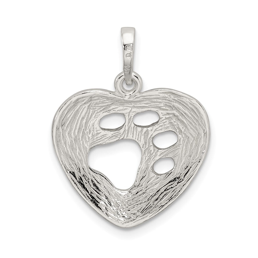 Sterling Silver Polished Heart with Paw Print Pendant - Product Photo