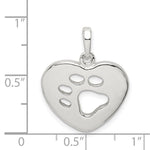 Sterling Silver Polished Heart with Paw Print Pendant - Product Photo