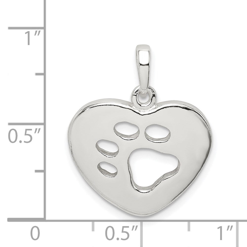 Sterling Silver Polished Heart with Paw Print Pendant - Product Photo