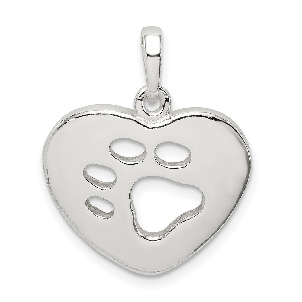 Sterling Silver Polished Heart with Paw Print Pendant - Product Photo