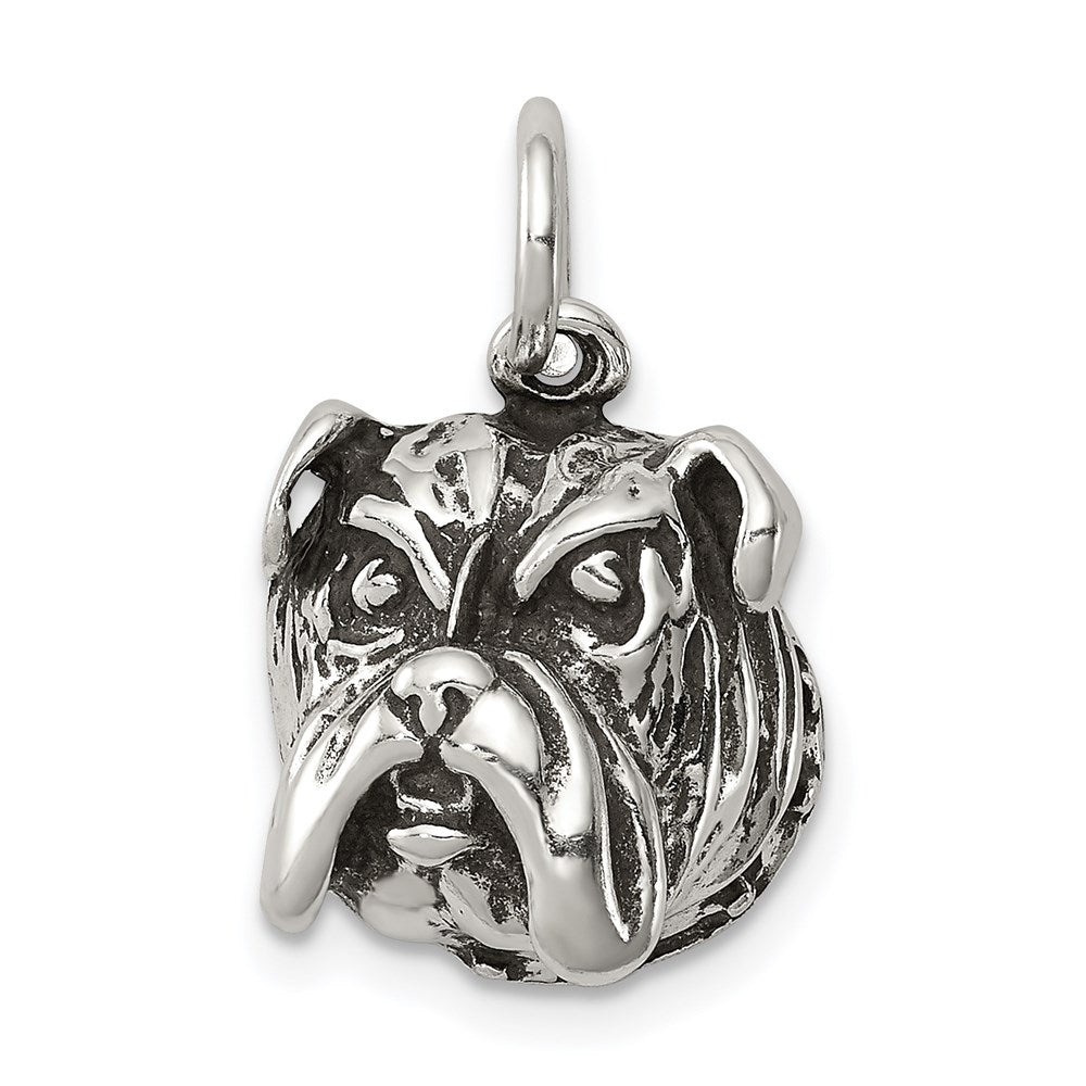 Sterling Silver Antiqued Bull Dog Charm - Product Photo