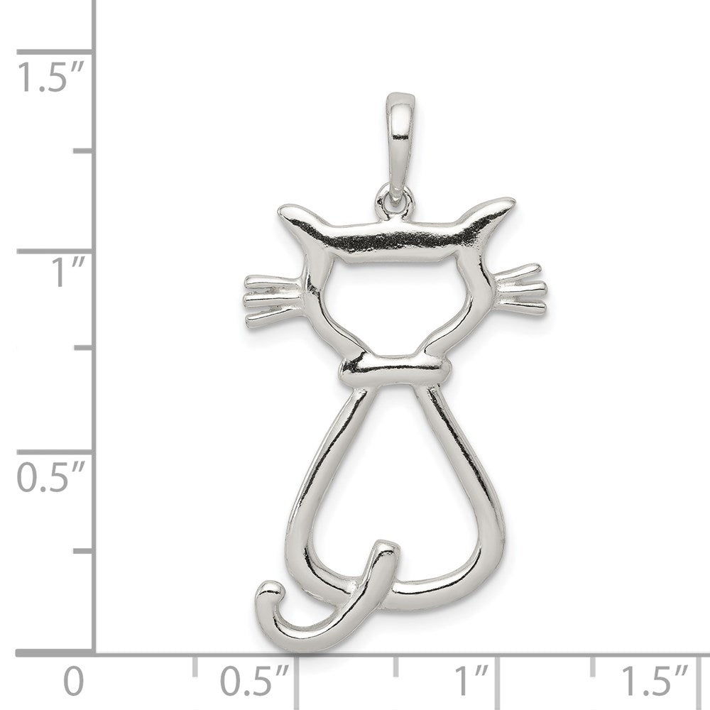 Sterling Silver Polished Cat Pendant - Product Photo