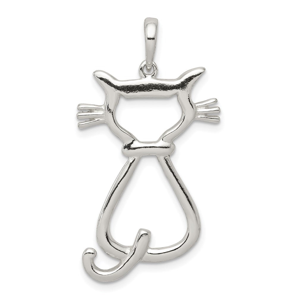 Sterling Silver Polished Cat Pendant - Product Photo