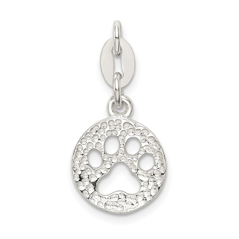 Sterling Silver Round Paw Print Pendant - Product Photo