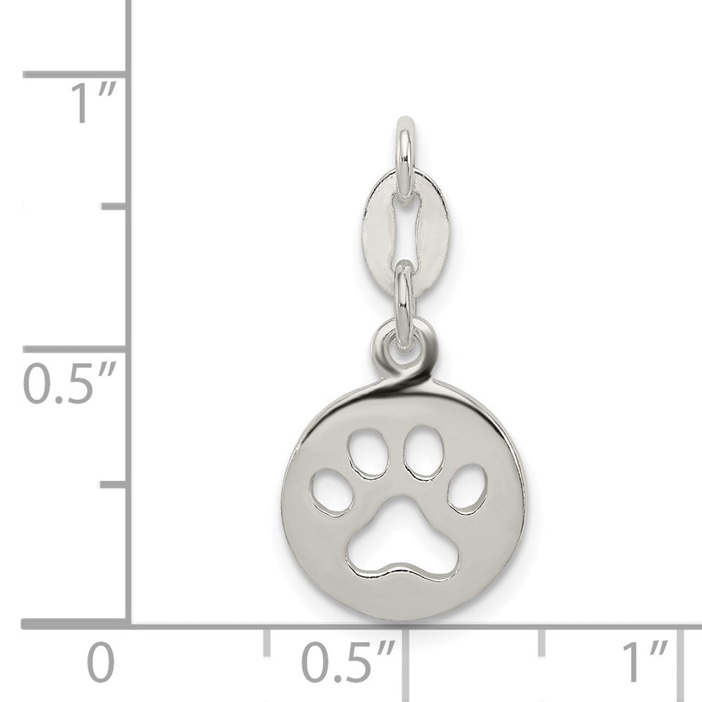 Sterling Silver Round Paw Print Pendant - Product Photo