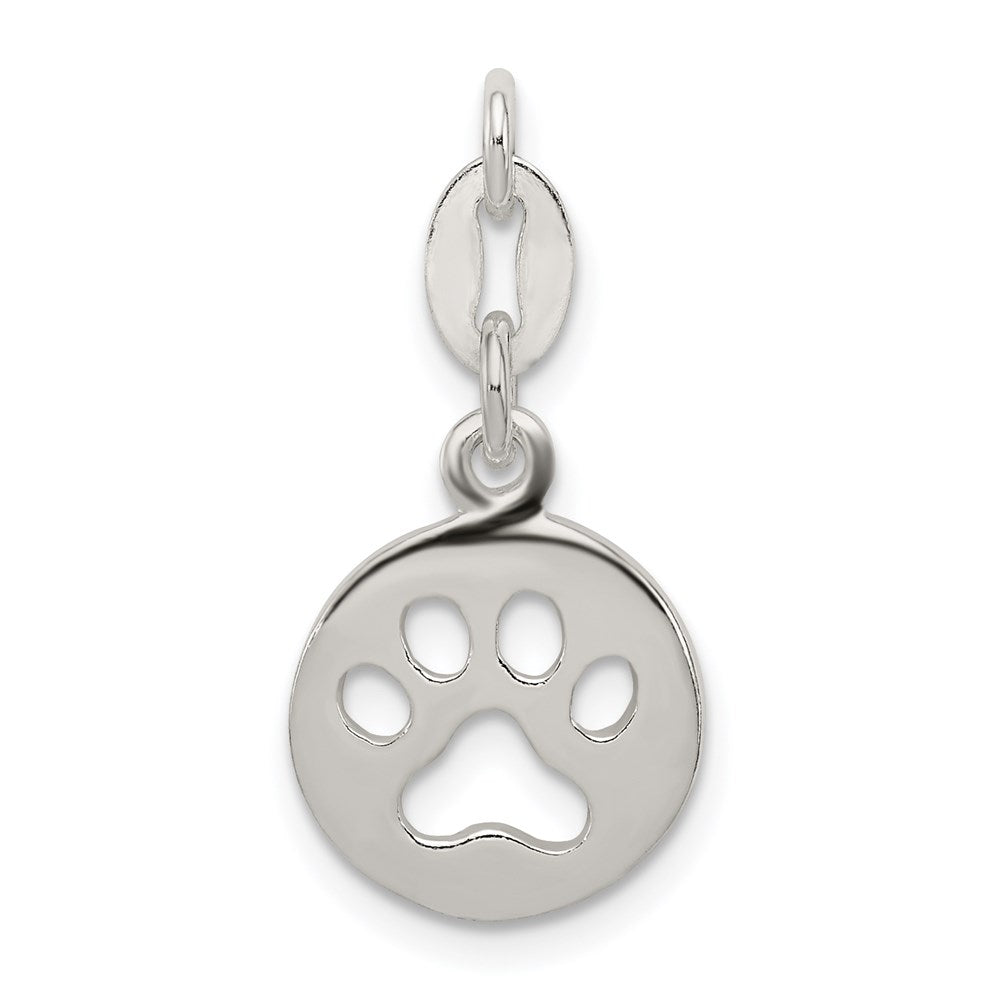 Sterling Silver Round Paw Print Pendant - Product Photo
