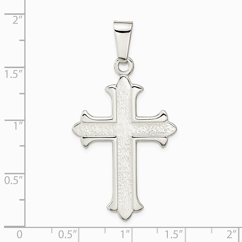 Sterling Silver Polished Textured Cross Pendant - Product Photo