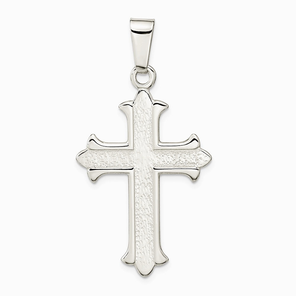 Sterling Silver Polished Textured Cross Pendant - Product Photo