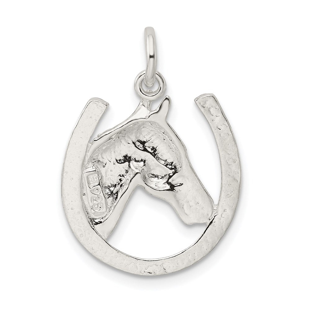 Sterling Silver Horseshoe with Horse Head Pendant - Product Photo