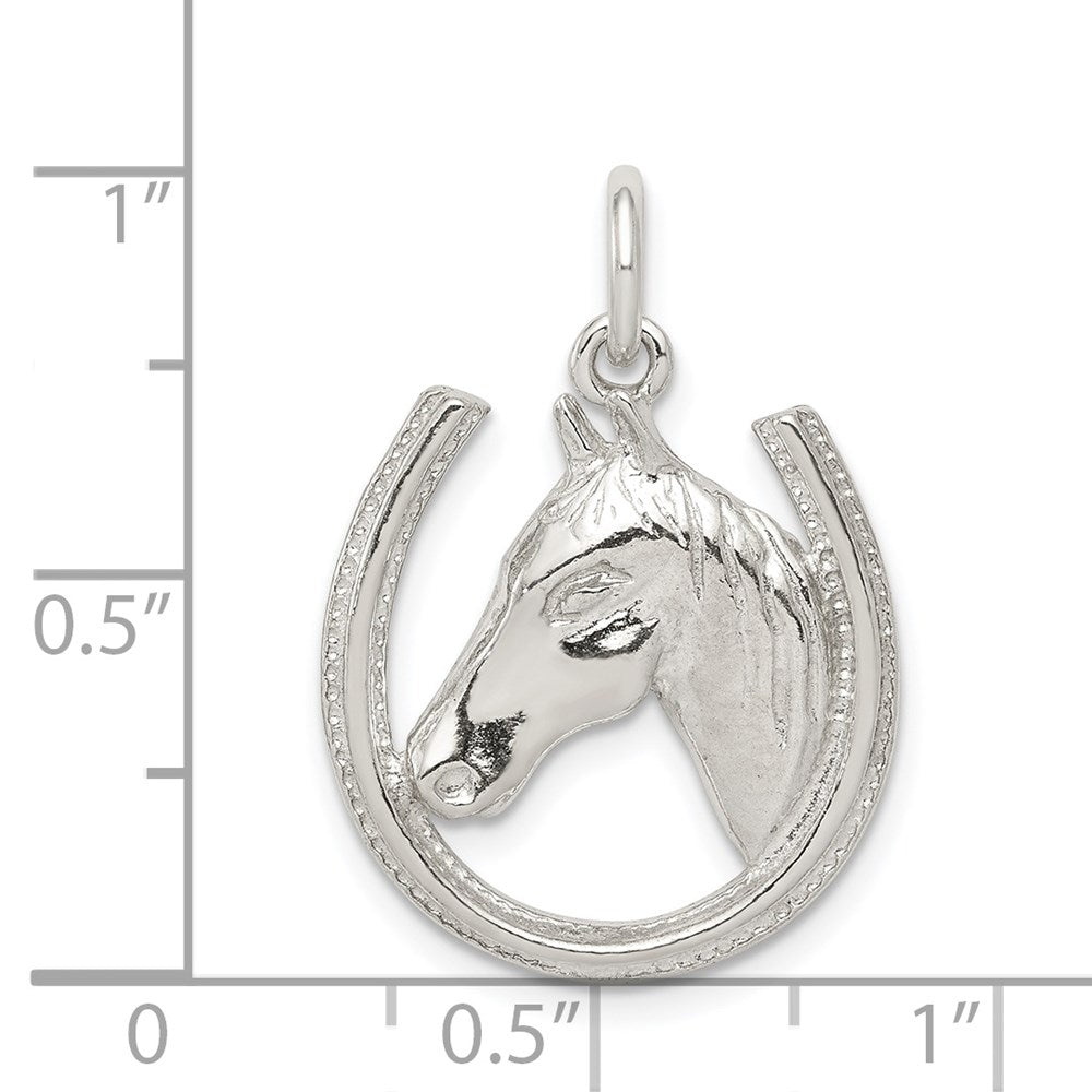 Sterling Silver Horseshoe with Horse Head Pendant - Product Photo