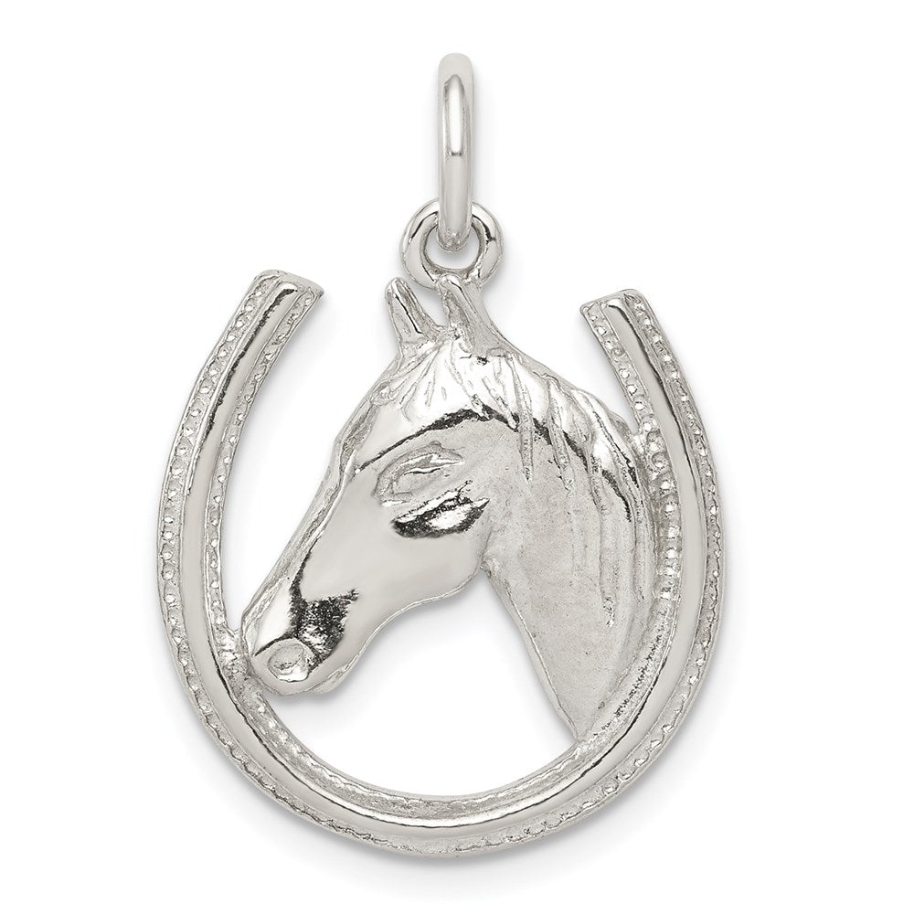 Sterling Silver Horseshoe with Horse Head Pendant - Product Photo