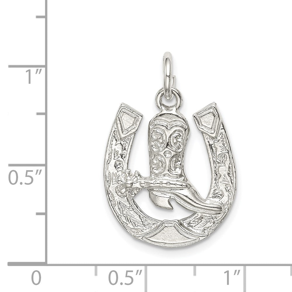 Sterling Silver Horseshoe with Boot Charm - Product Photo