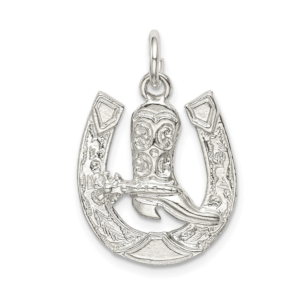 Sterling Silver Horseshoe with Boot Charm - Product Photo