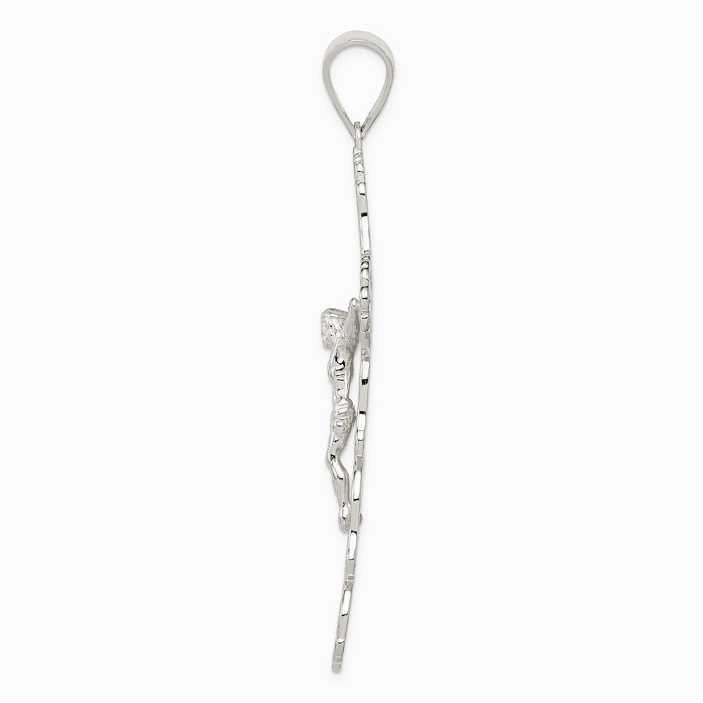 Sterling Silver Polished & Textured Large Floral Cross with Jesus Pendant - Product Photo