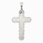 Sterling Silver Polished & Textured Large Floral Cross with Jesus Pendant - Product Photo