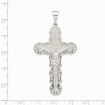 Sterling Silver Polished & Textured Large Floral Cross with Jesus Pendant - Product Photo