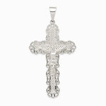 Sterling Silver Polished & Textured Large Floral Cross with Jesus Pendant - Product Photo