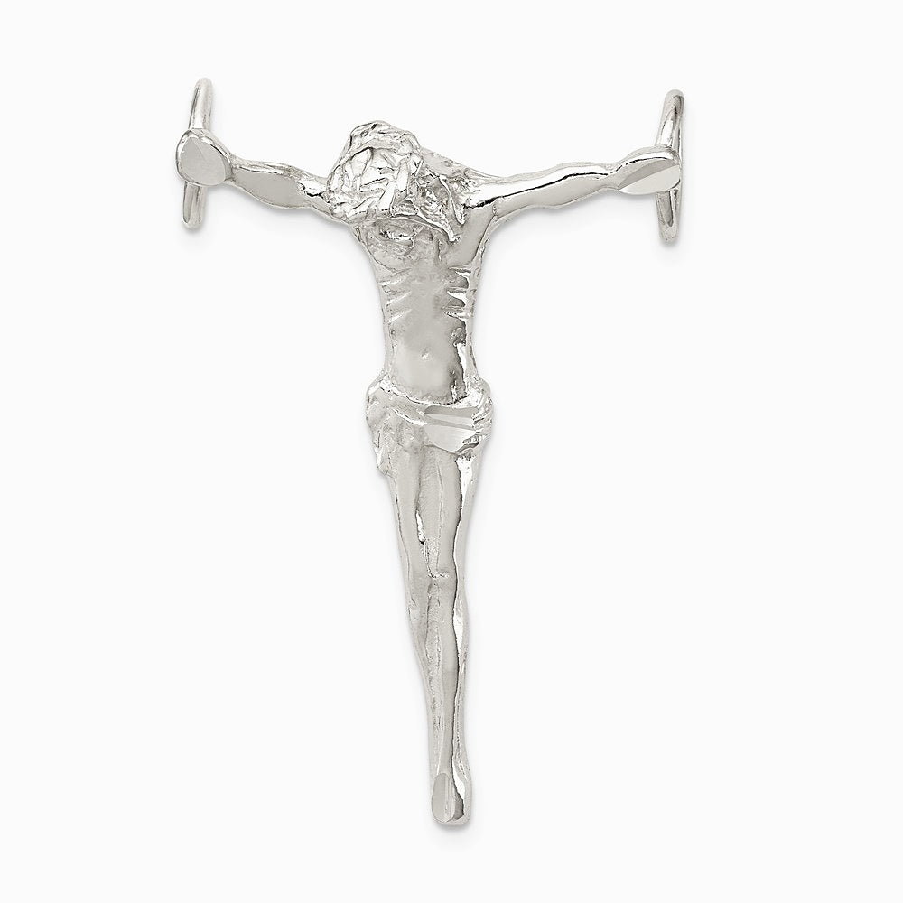 Sterling Silver Polished Jesus Cross Chain Slide Pendant - Product Photo
