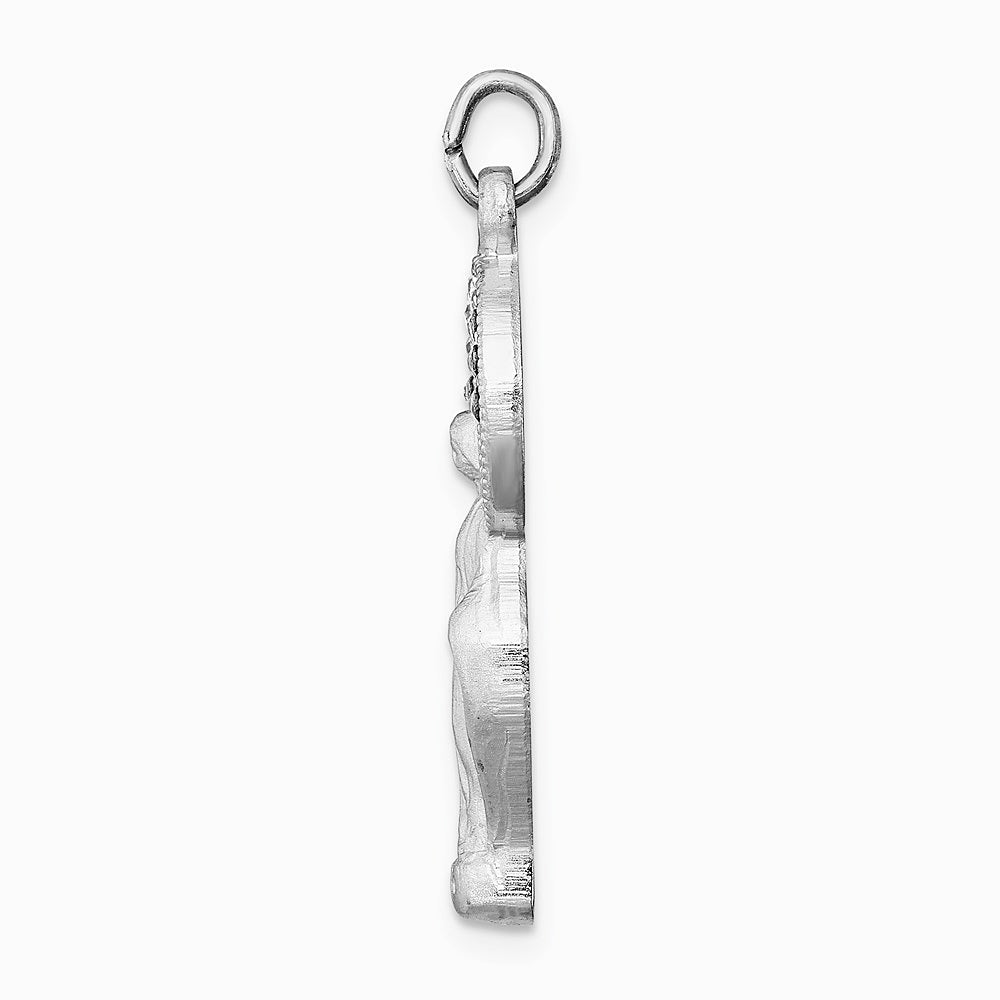 Sterling Silver Platinum-plated Polished & Satin CZ Miraculous Medal Pendan - Product Photo