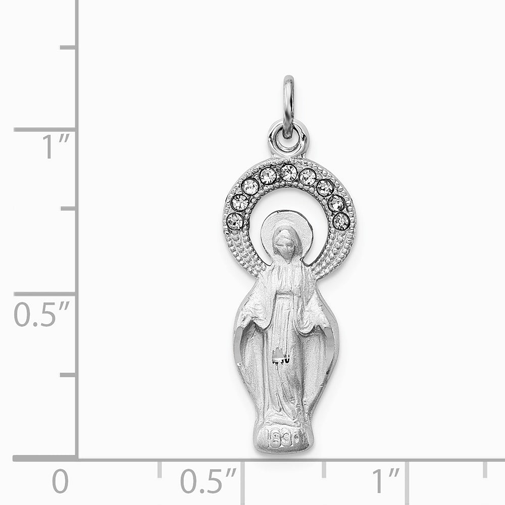 Sterling Silver Platinum-plated Polished & Satin CZ Miraculous Medal Pendan - Product Photo