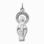 Sterling Silver Platinum-plated Polished & Satin CZ Miraculous Medal Pendan - Product Photo