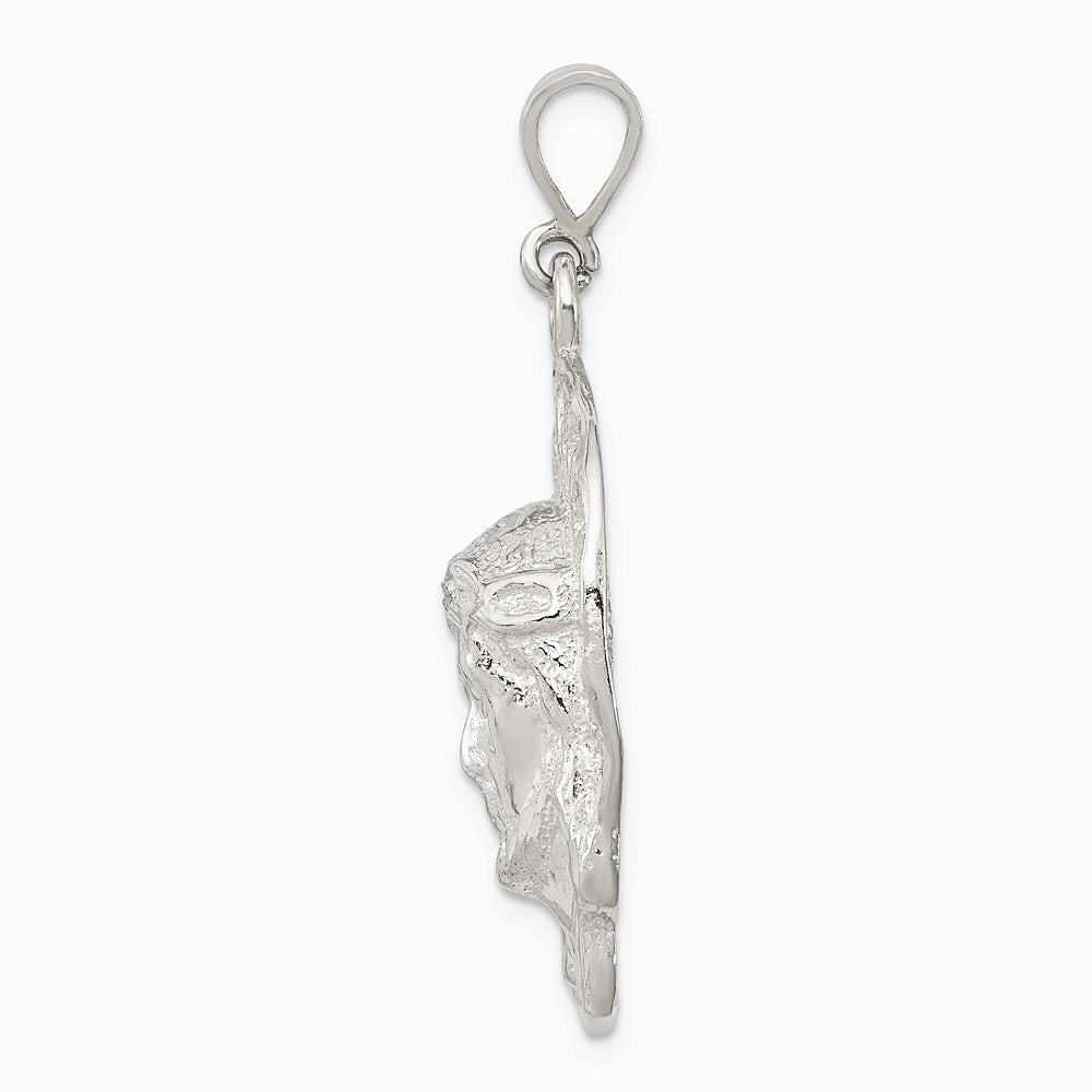Sterling Silver Polished & Textured Jesus Head Pendant - Product Photo