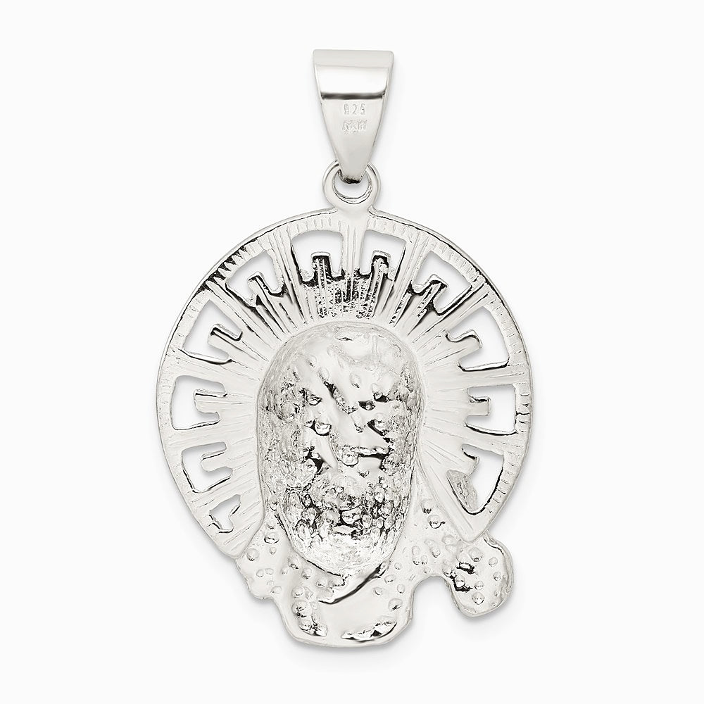 Sterling Silver Polished & Textured Jesus Head Pendant - Product Photo