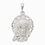 Sterling Silver Polished & Textured Jesus Head Pendant - Product Photo