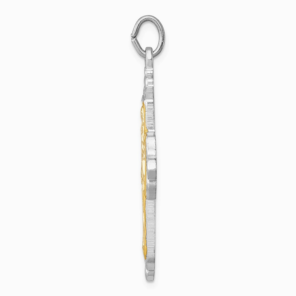 Sterling Silver Platinum-plated & Gold-tone 4-Way Medal Cross Pendant - Product Photo