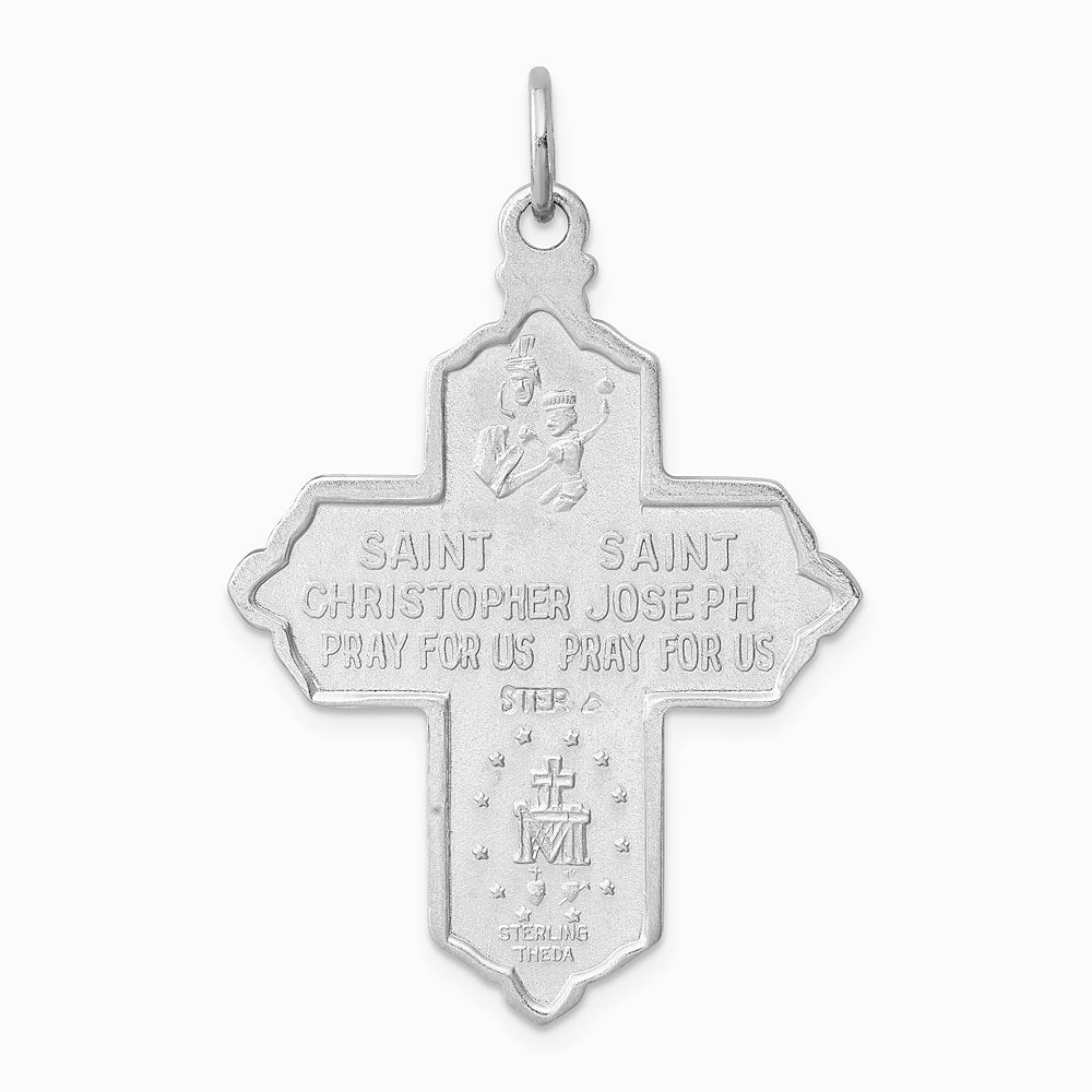 Sterling Silver Platinum-plated & Gold-tone 4-Way Medal Cross Pendant - Product Photo