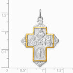 Sterling Silver Platinum-plated & Gold-tone 4-Way Medal Cross Pendant - Product Photo
