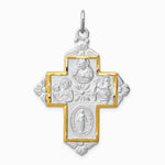 Sterling Silver Platinum-plated & Gold-tone 4-Way Medal Cross Pendant - Product Photo