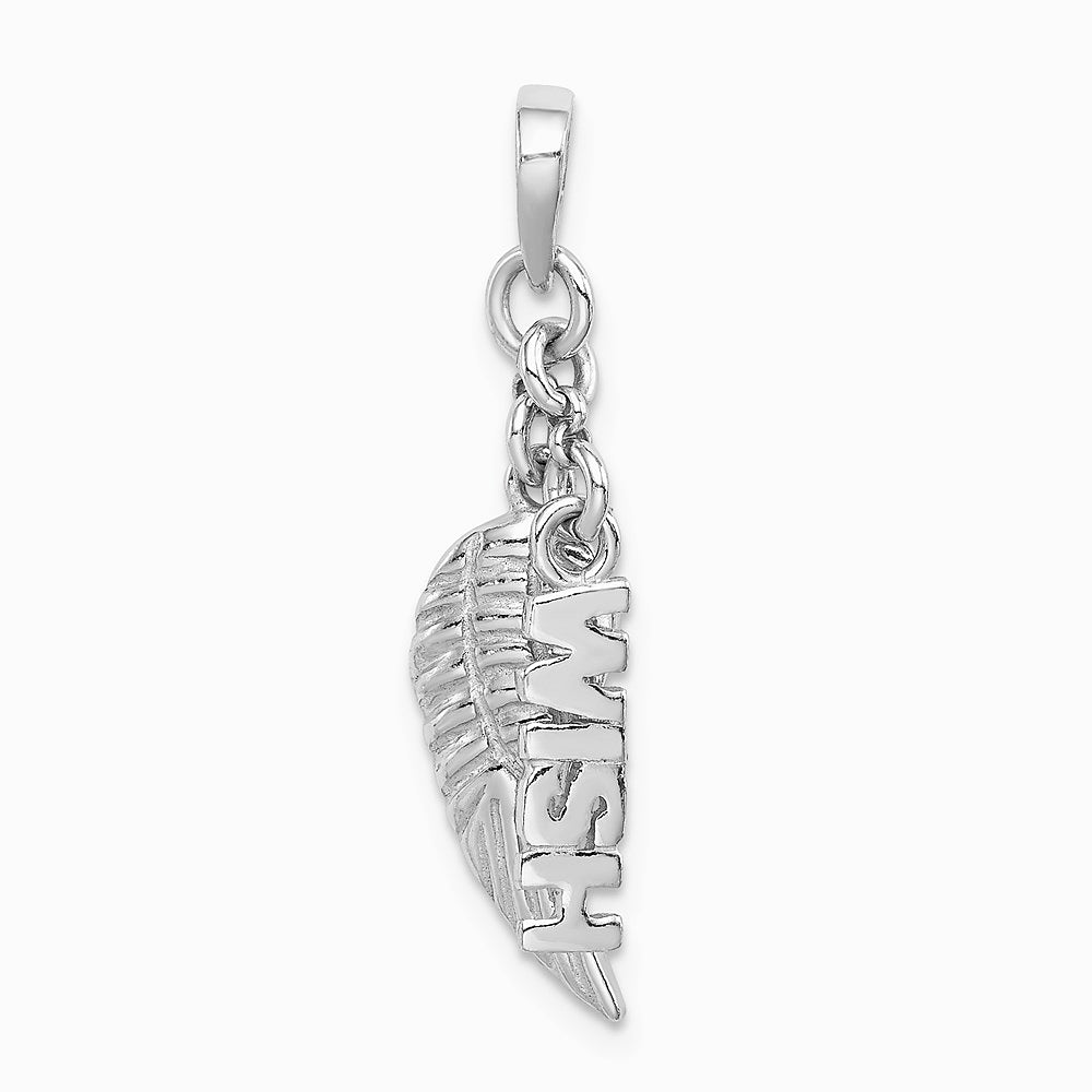 Sterling Silver Rhodium-plated Polished/Textured Wish/Angel Wing Pendant - Product Photo