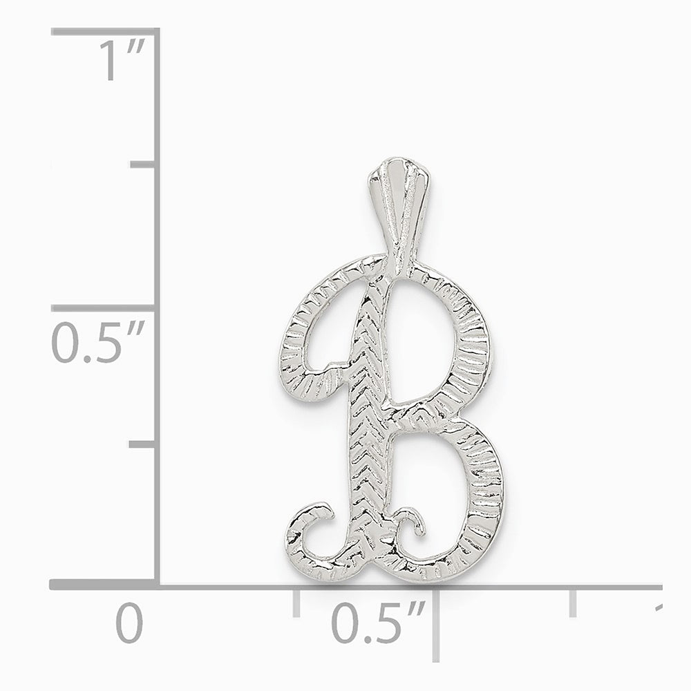 Sterling Silver Polished & Textured Letter B Initial Chain Slide - Product Photo