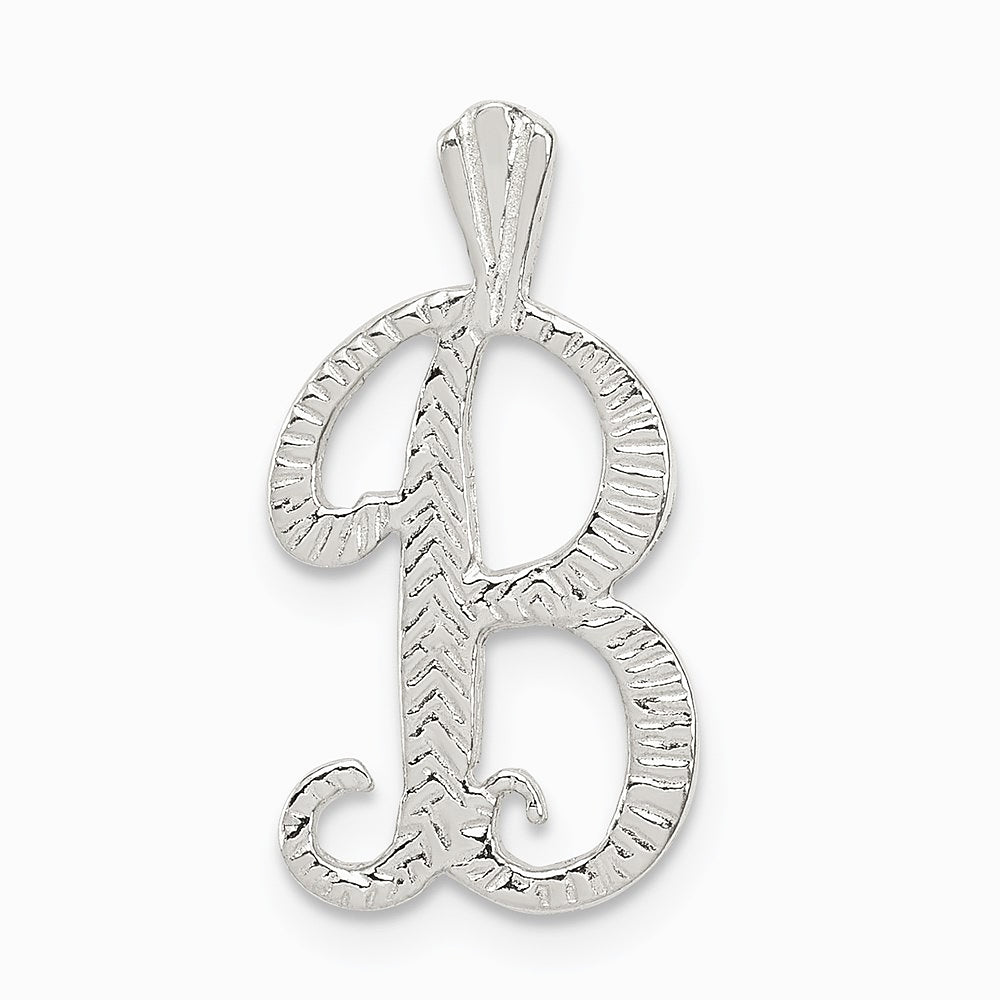 Sterling Silver Polished & Textured Letter B Initial Chain Slide - Product Photo