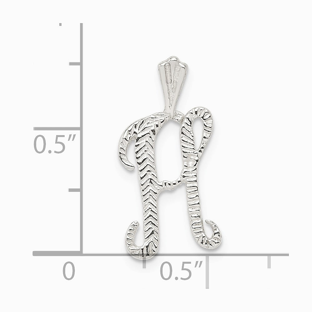 Sterling Silver Polished & Textured Letter H Initial Chain Slide - Product Photo