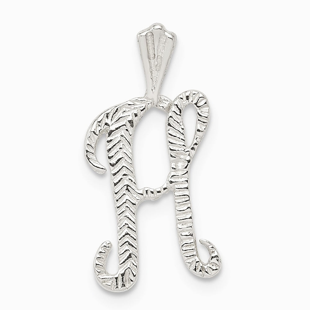 Sterling Silver Polished & Textured Letter H Initial Chain Slide - Product Photo