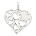 Sterling Silver Polished & Textured 'Mom' Engraved Heart Pendant - Product Photo