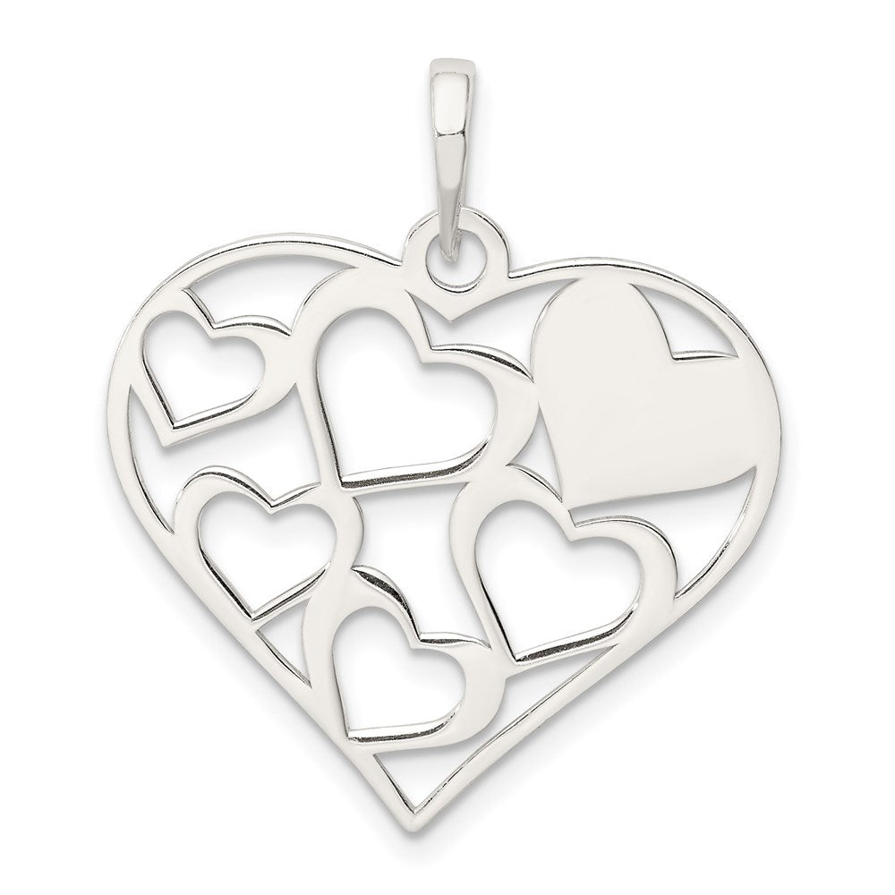 Sterling Silver Polished & Textured 'Mom' Engraved Heart Pendant - Product Photo