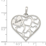 Sterling Silver Polished & Textured 'Mom' Engraved Heart Pendant - Product Photo