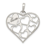 Sterling Silver Polished & Textured 'Mom' Engraved Heart Pendant - Product Photo