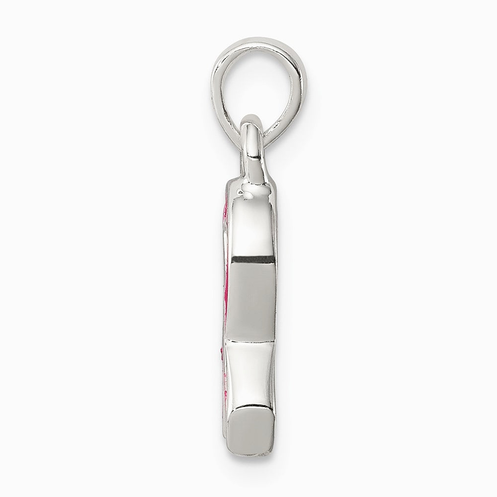 Sterling Silver Polished Pink Enameled Ribbon Pendant - Product Photo