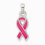Sterling Silver Polished Pink Enameled Ribbon Pendant - Product Photo