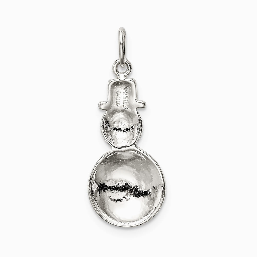 Sterling Silver Polished Enamel Snowman Pendant - Product Photo
